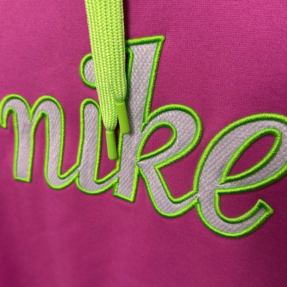 Nike Therma-Fit Script Pullover Hoodie Pink Neon Green Thumbholes‎ M - Picture 3 of 8